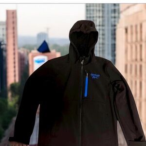 Reebok Softshell Hooded Jacket Women’s Size‎ L Black Blue Full Zip